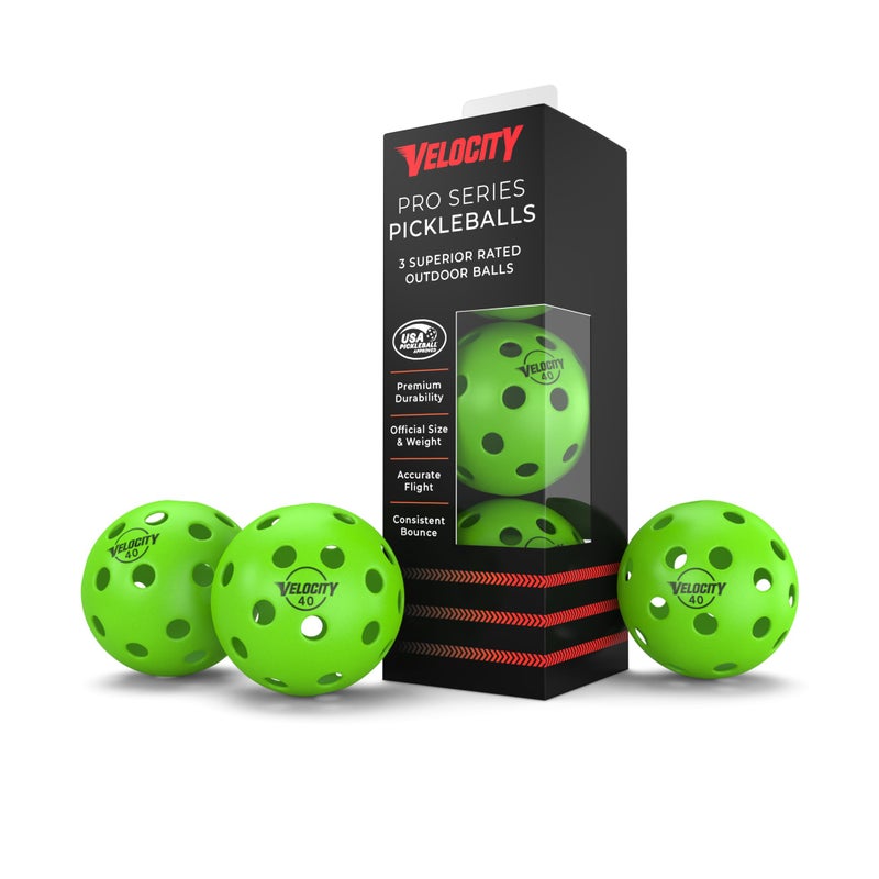 Velocity Outdoor Pickleball Balls, 3 Pack in Green - USAPA Approved Official Size and Weight 40 Hole Pickleballs - Image 1